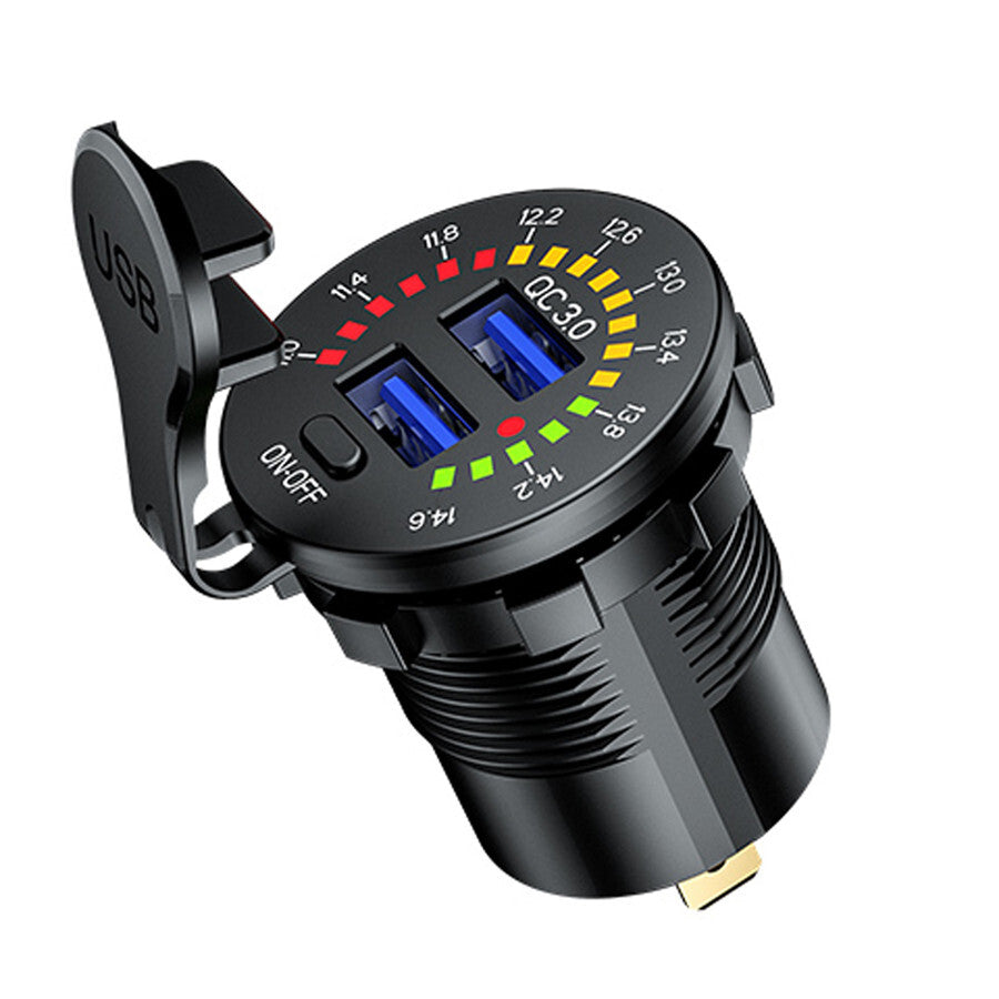 Dual USB Charger Socket Outlet W/ LED Digital Voltmeter Waterproof For Car Boat