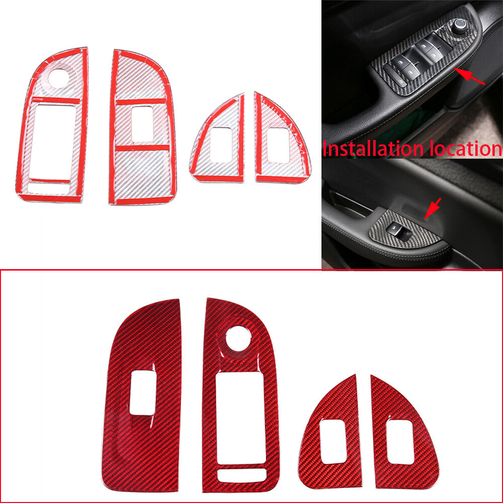 4¡ÁRed Carbon Fiber Window Lift Switch Button Cover for Alfa Romeo Giulia 2017-20