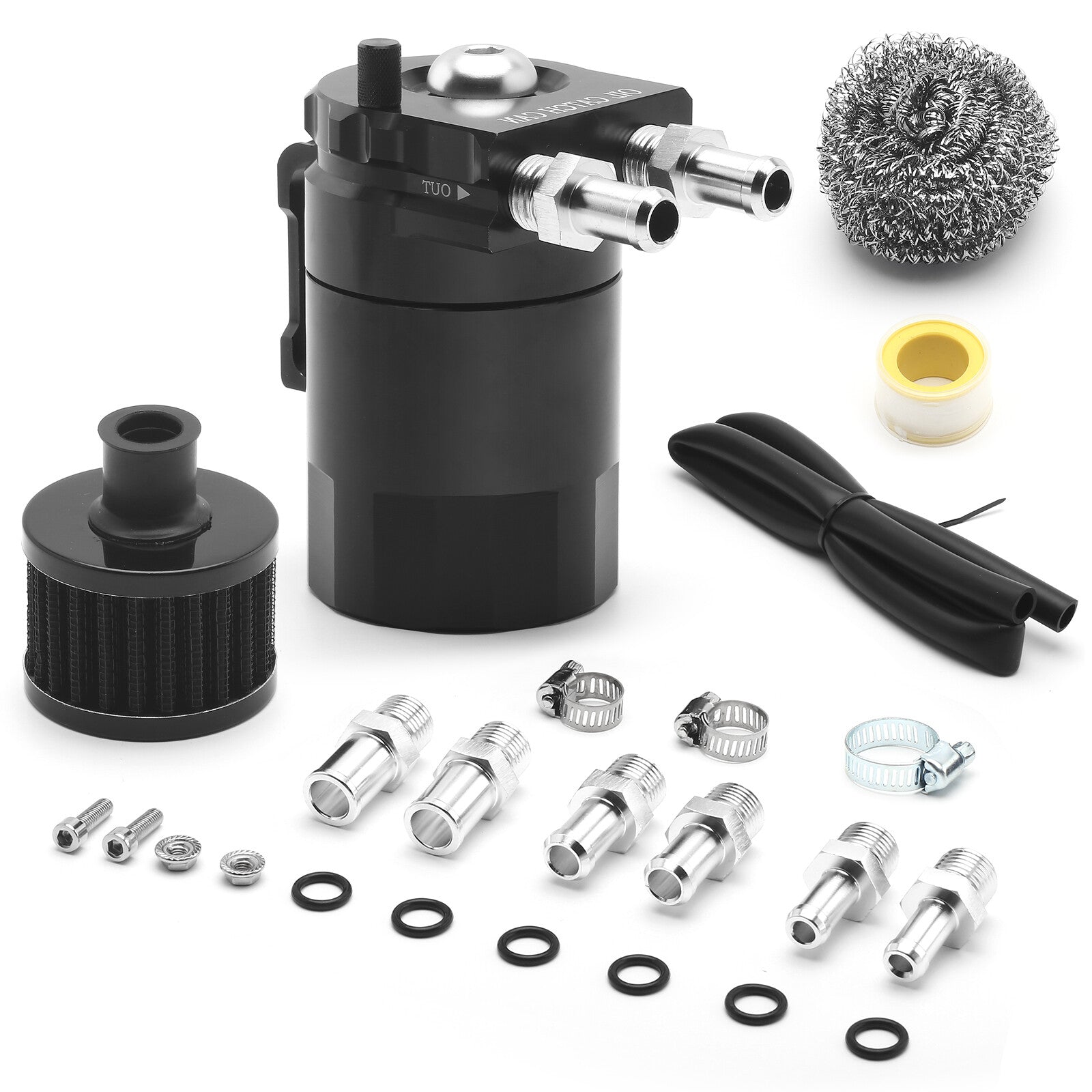 300ML Oil Catch Can Kit Universal Black Breather Baffled Aluminum Reservoir Tank