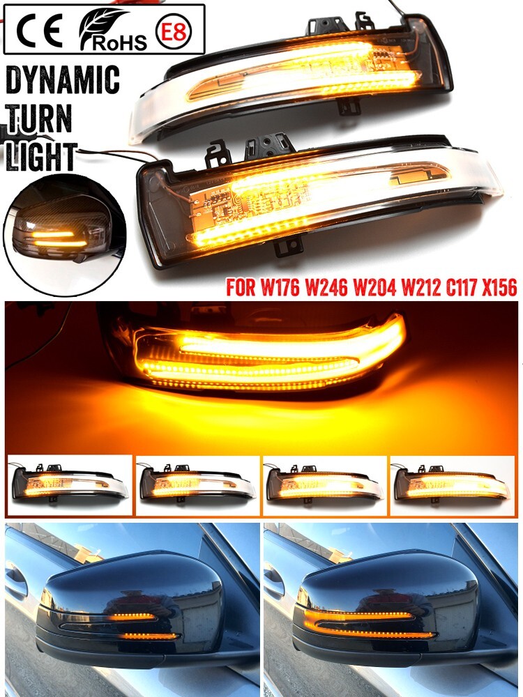 2pcs LED Dynamic Side Mirror Turn Signal Light Assembly Blue for Benz W204 W176