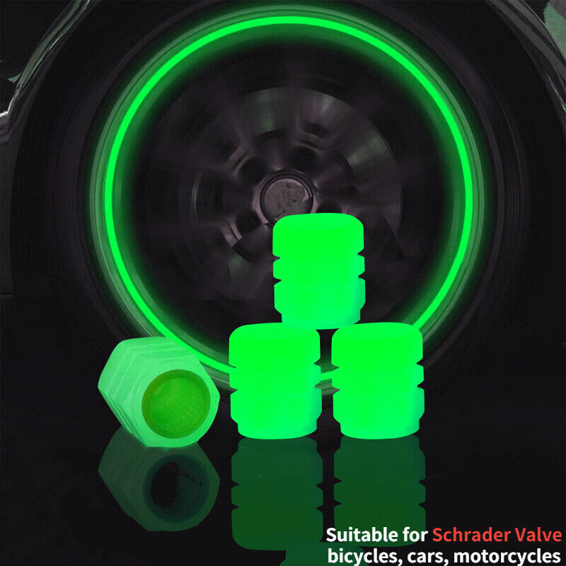 8PC Fluorescent Car Bike Tire Valve Luminous Cap Valve Stem Caps Universal Green