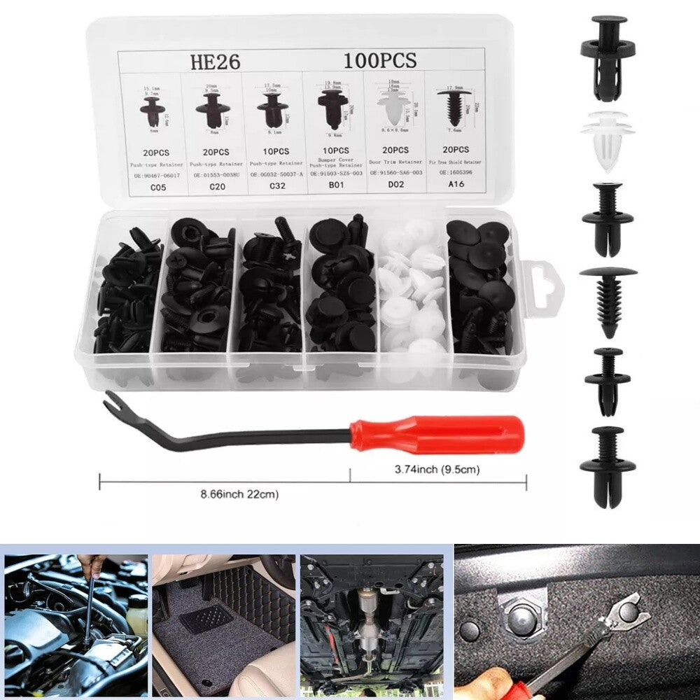 100 Clips Car Truck Push Retainer Pin Rivet Trim Clip Panel Moulding Assortments