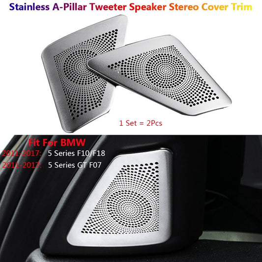 2Pcs Stainless Steel for BMW 5 Series F10 Car A Pillar Speaker Stereo Cover Trim