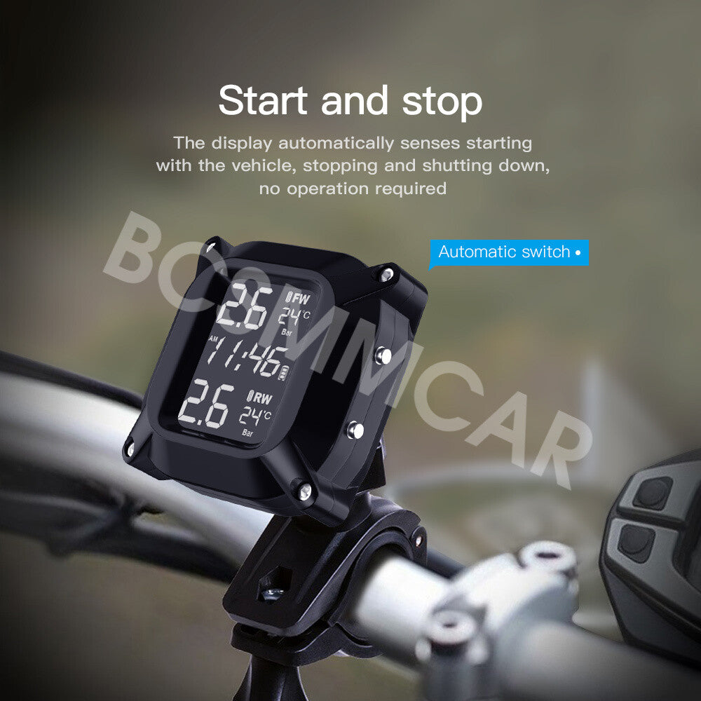 Motorcycle TPMS LCD Wireless Tyre Temperature Tire Pressure Monitor Alarm System