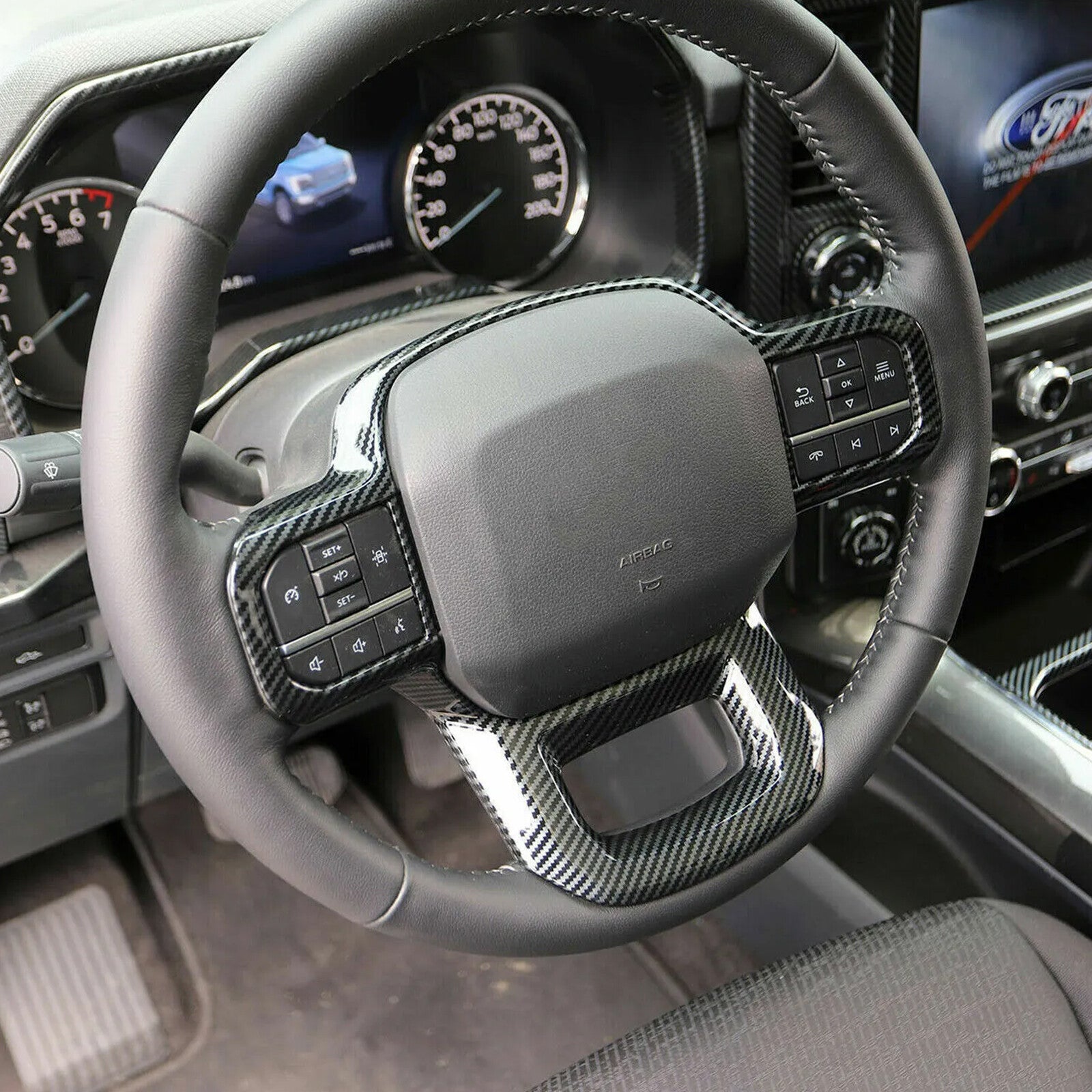 Carbon Fiber Steering Wheel Cover Trim for Ford F150 F-150 2021-2024 Accessory