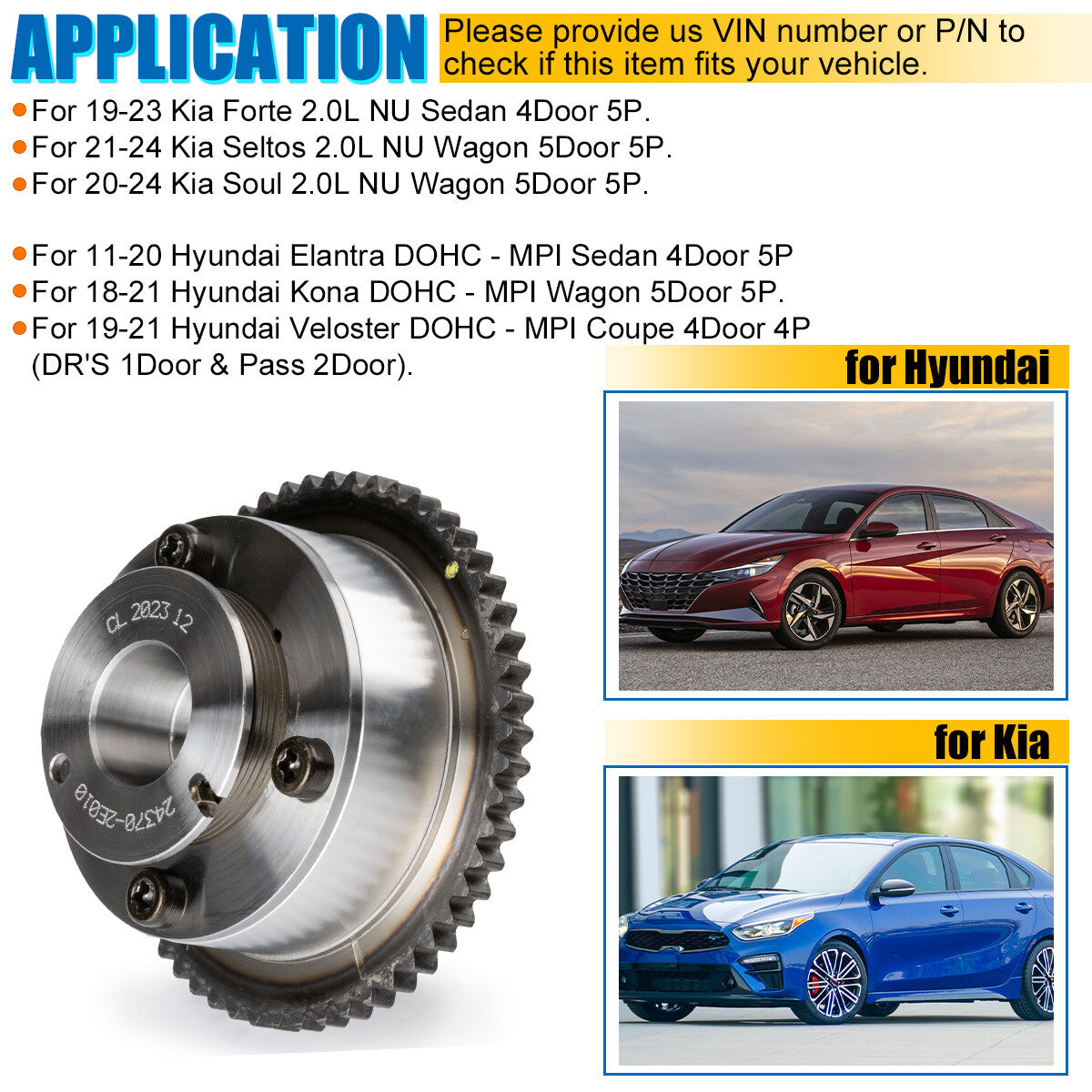 New Exhaust Cam Gear 24370-2E020 24370B for Hyundai for Elantra 2.0L 2011-2020 2.0L