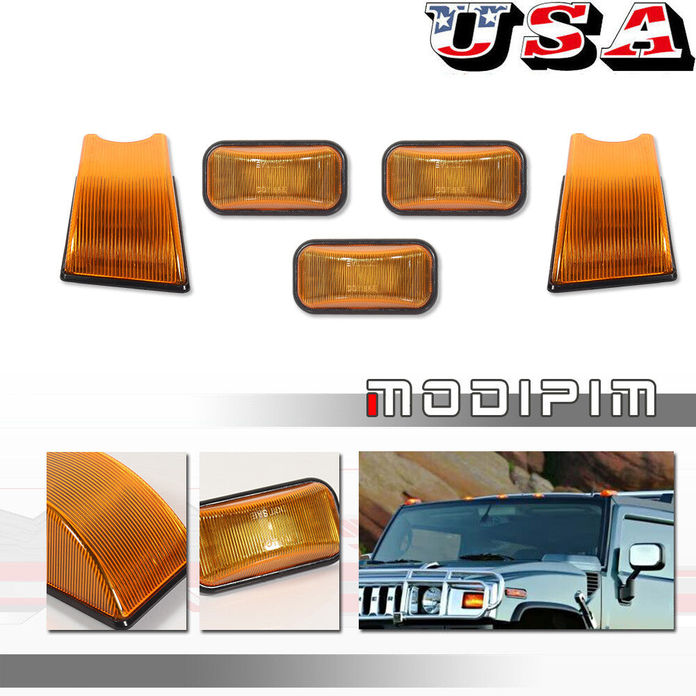 5-Piece Amber Top Roof Daytime Light Housings for 2003-2009 for Hummer H2 SUT SUVs