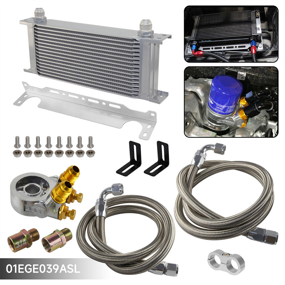 Universal 16 Row Oil Cooler Kit 80¡ãC Thermostat Adapter 3/4 x16UNF +Braided Hose