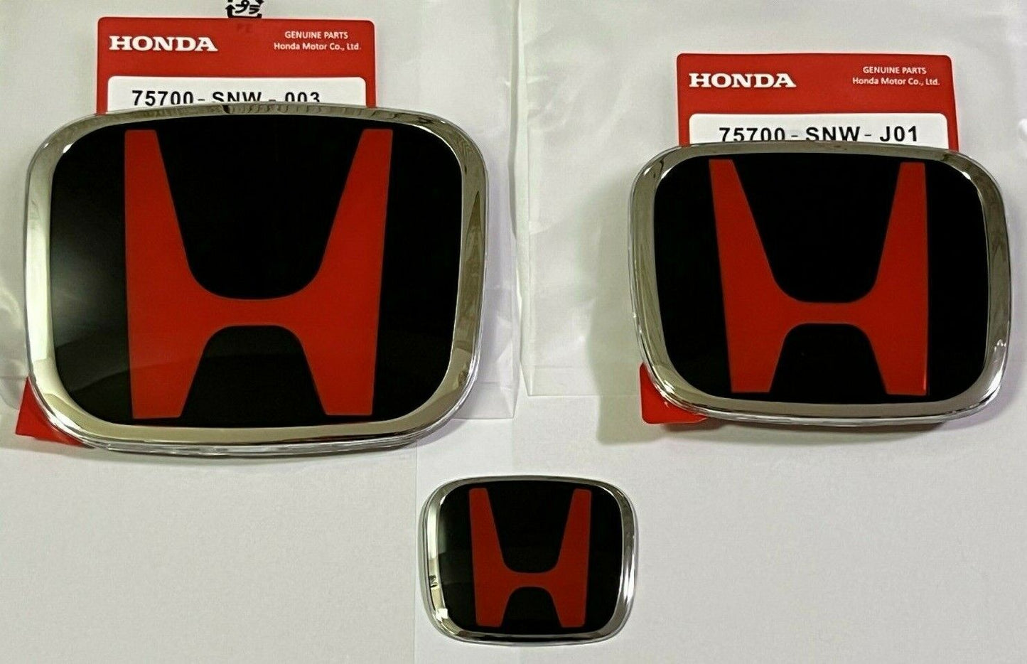 06-15 for Civic 4DR Sedan JDM, red and black front and rear steering wheel badges; 09-11 Fit