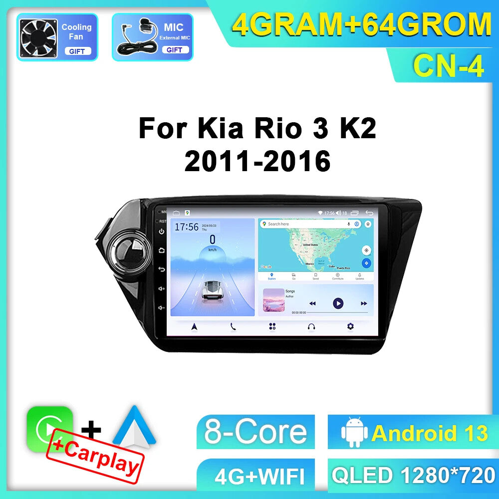 for Kia K2 RIO 3 2011-2016 Android Auto GPS Navi CarPlay Car Radio Stereo Screen