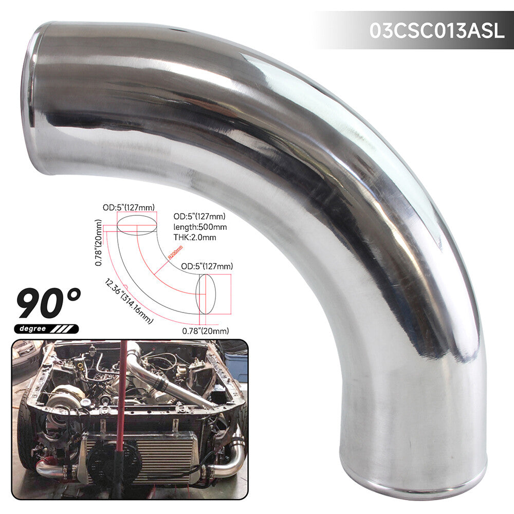 90 Degree 127mm 5 inch Aluminum Intercooler Intake Pipe Piping Tube Hose