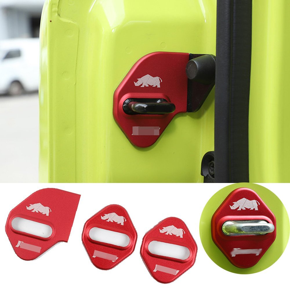 3¡Á Alloy Red Car Door Lock Protector Buckle Cover Fit for Suzuki for Jimny 2019-2021