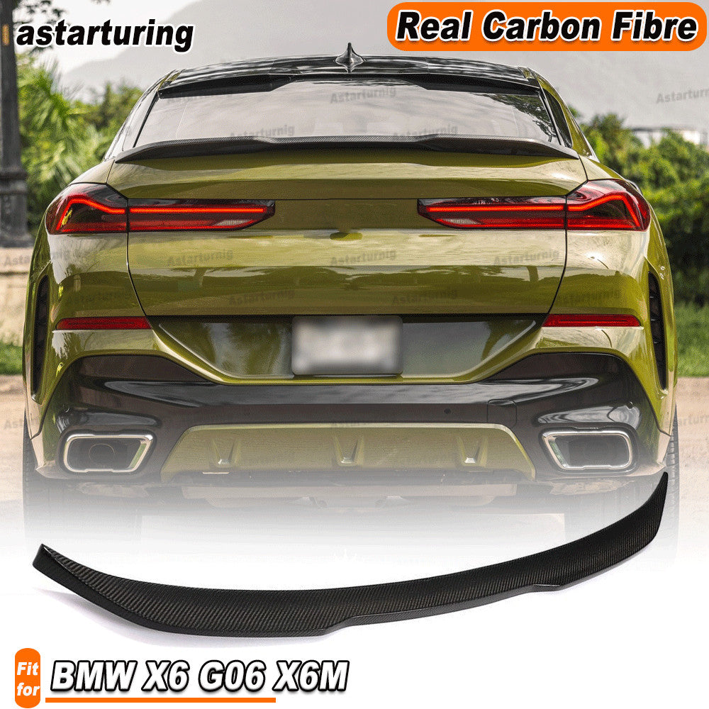 for BMW X6 G06 SUV 4-Door 2020-2023 REAL CARBON Rear Trunk Lid Spoiler Boot Wing