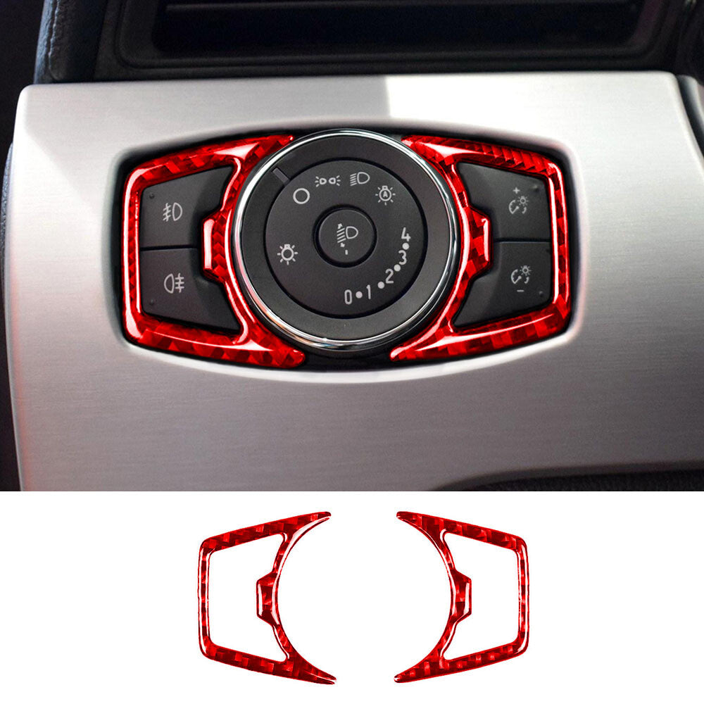 Red Carbon Fiber Interior Headlight Switch Button Cover for Ford for Mustang 2015-22