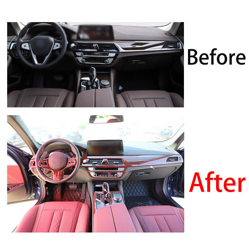 for BMW 5 Series 2018-2023 Red Wood Grain Central Console Instrument Strip Trim