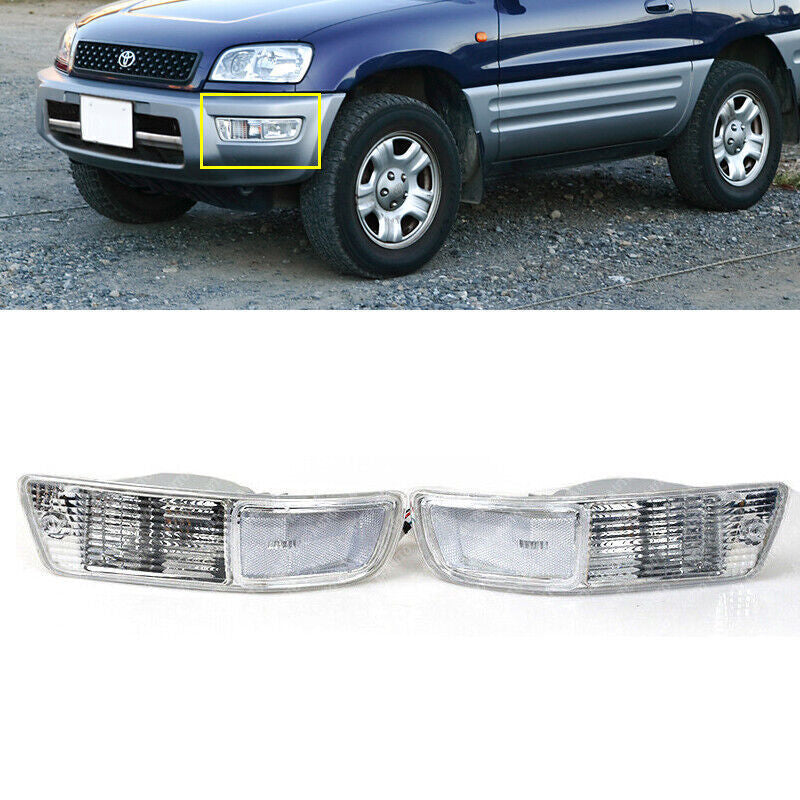 Pair White Front Bumper Fog Lamp without bulb No Wire for Toyota RAV4 1998-1999