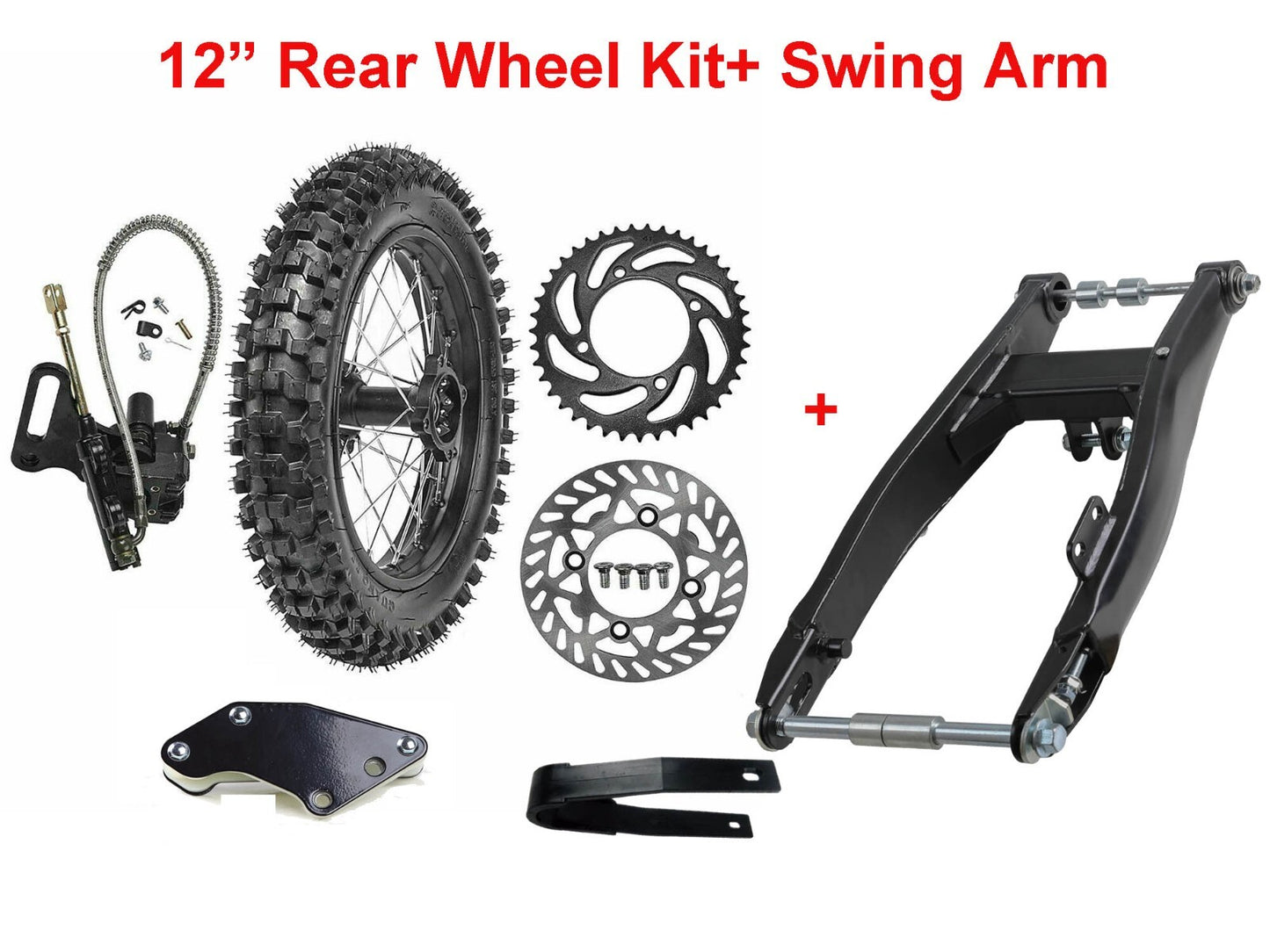 12-inch rear wheel, swingarm, 80/100-12 tire, rim assembly, pit bike XR70 SSR 110 125cc