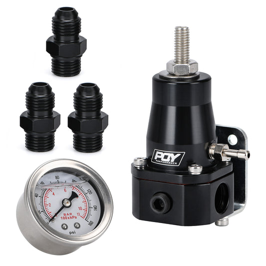 FPR AN6 14-36PSI Fuel Pressure Regulator with Gauge BLACK Aluminum Adjustable