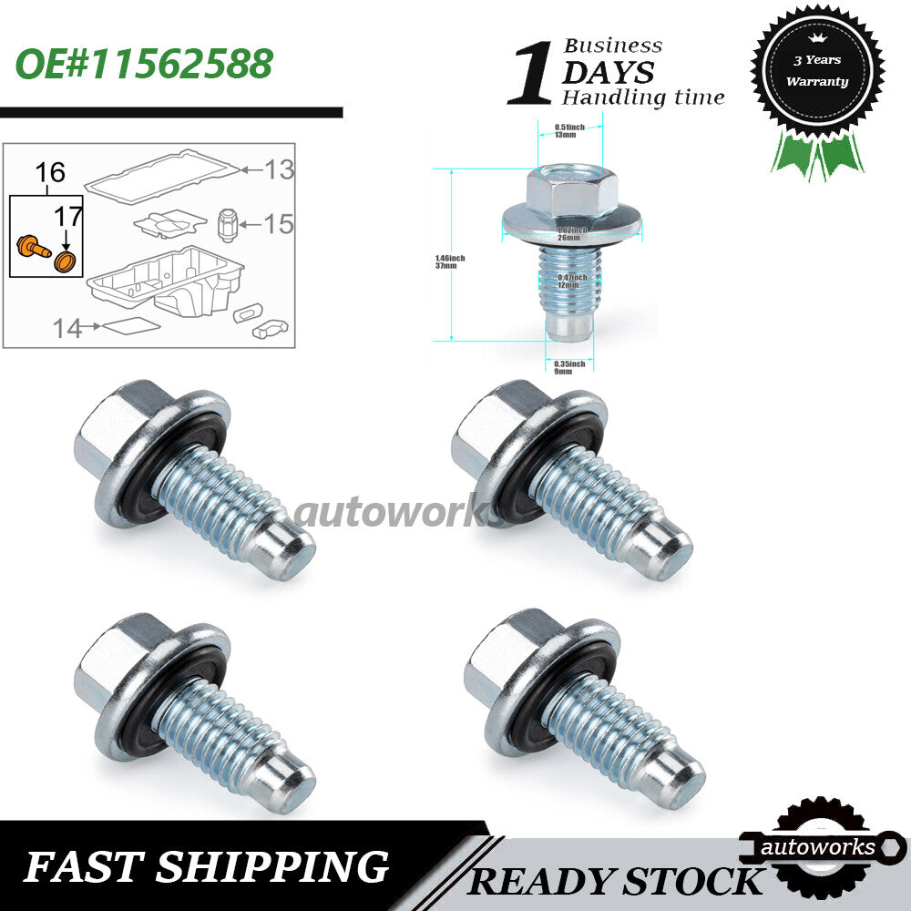 5PCS Oil Pan Drain Plug Bolt W/ O-Ring For GM for Buick for Cadillac Engine 11562588 NEW