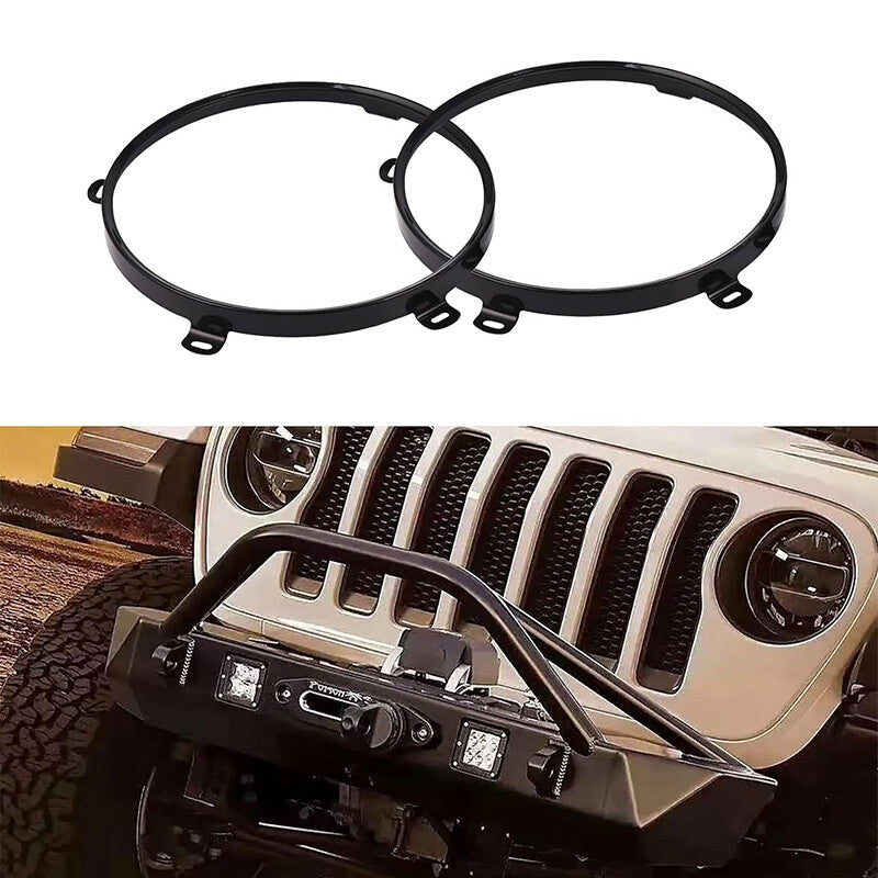 Black round headlight mounting bracket ring for Jeep for Wrangler JK JKU 07-17