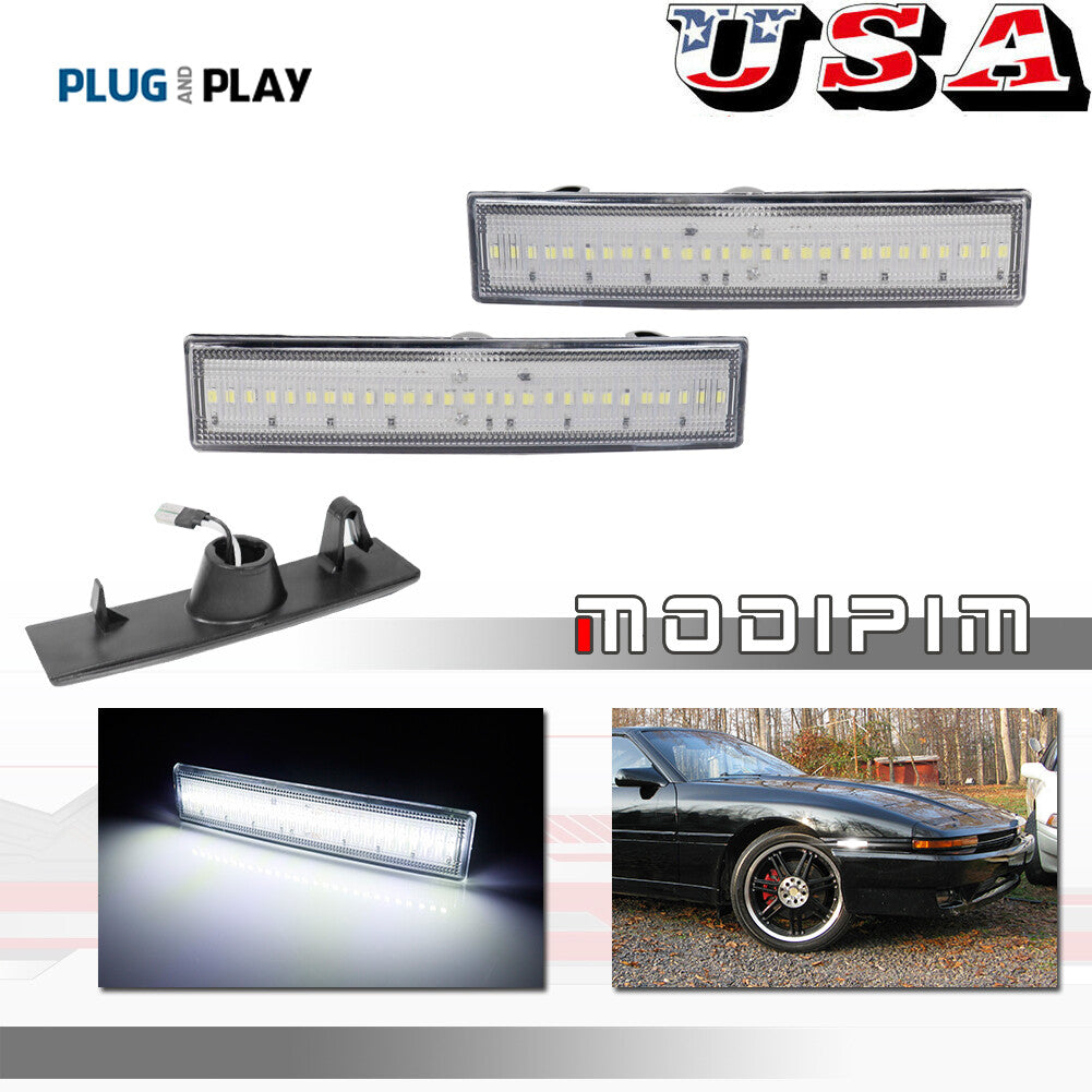 Suitable for 86-89 for Toyota Supra Celica, white LED front bumper side marker lights, one pair, clear.