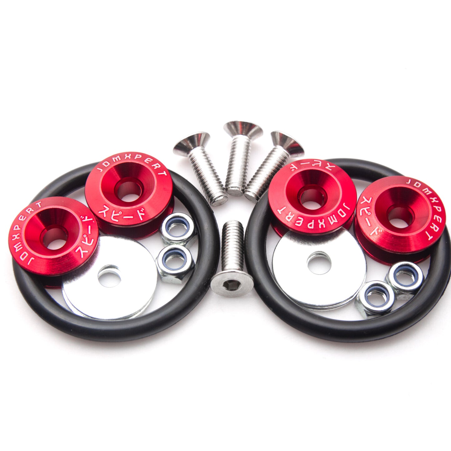 JDM Quick Release Fasteners for Automotive Bumper Trunk Fender Latch Covers - Chrome Red