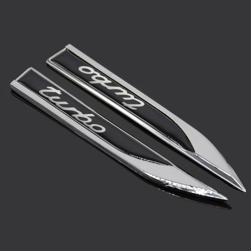 2 x Blade Dagger Turbo Logo Metal Car Suv Sticker Badge Decal Body Fender Emblem