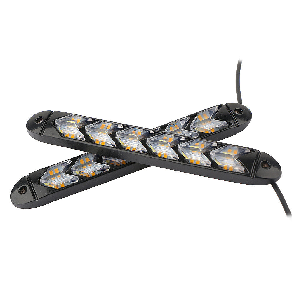 2-piece car 6-LED amber/white flowing strip arrow flashing lights DRL turn signal lights 12V