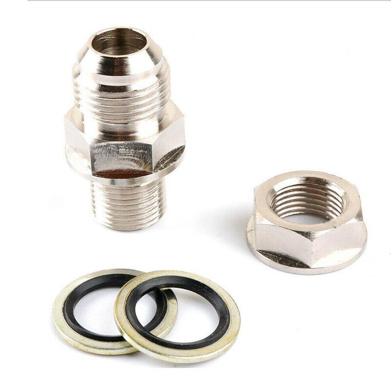 Automotive turbocharger oil pan adapter return drain plug 10 AN to M18x1.5 mm non-welded
