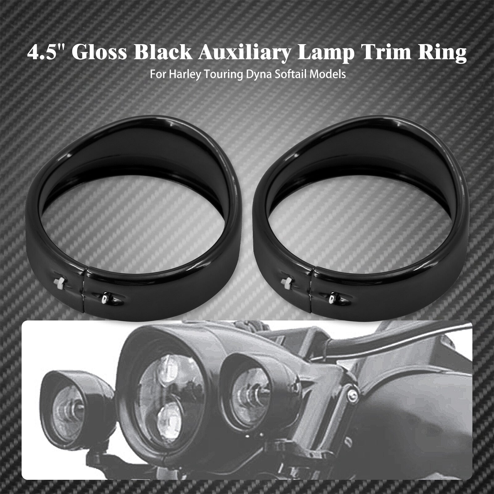 4.5 Gloss Auxiliary Fog Light Trim Visor Ring Fit for Harley Touring FLH XL883