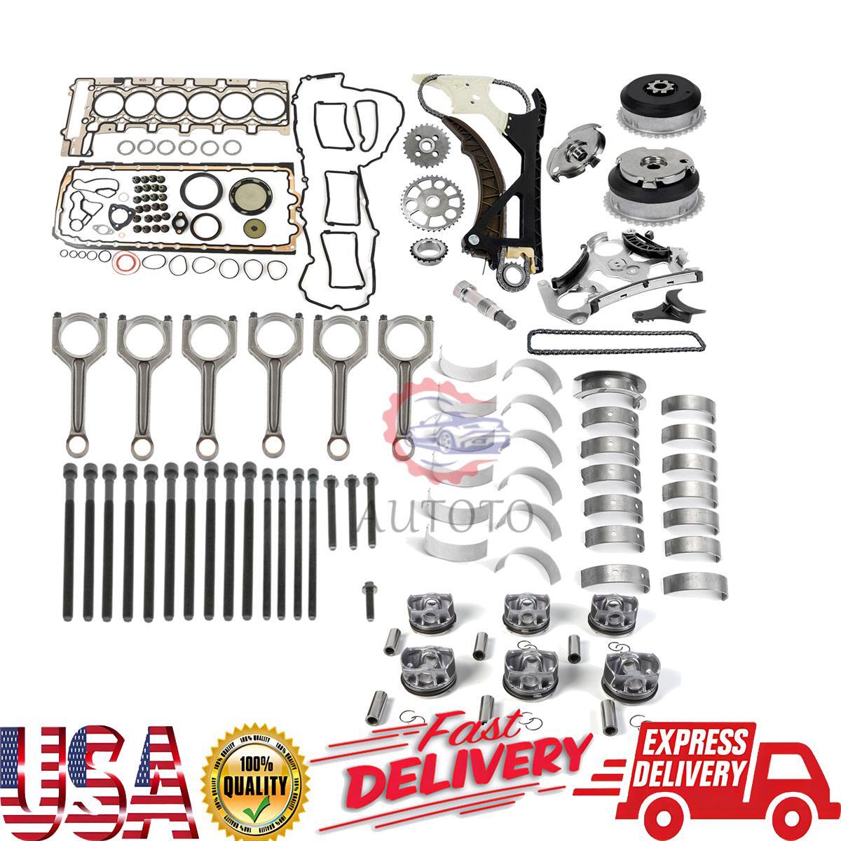 N55 3.0L Engine Rebuild Kit Timing Chain Bearings Set Pistons Rings Set for BMW