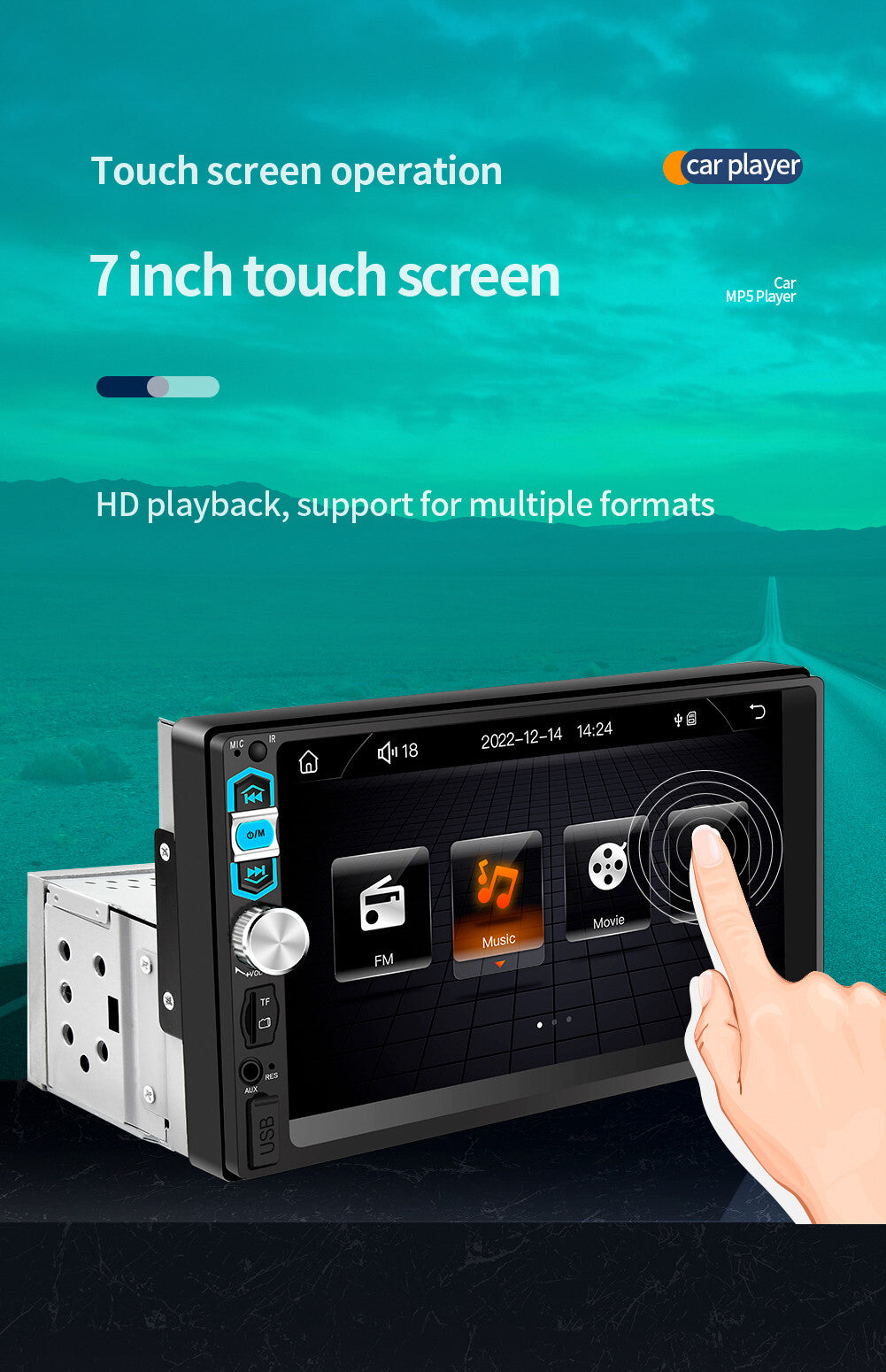 7in 1DIN Car Stereo Radio Bluetooth Touchscreen USB AUX-IN FM Video MP5 Player