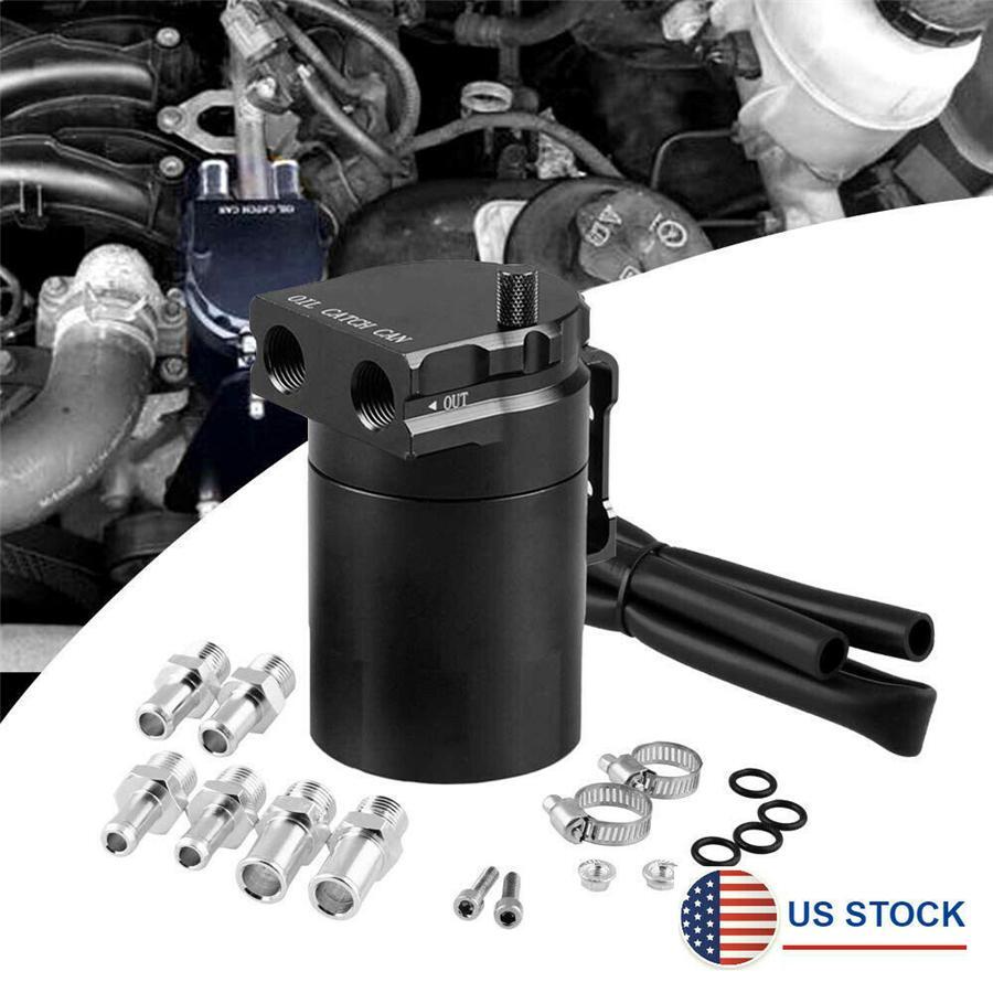 Black Aluminum Alloy Car 300ml Oil Catch Can Kit Reservoir Tank Breather Baffled