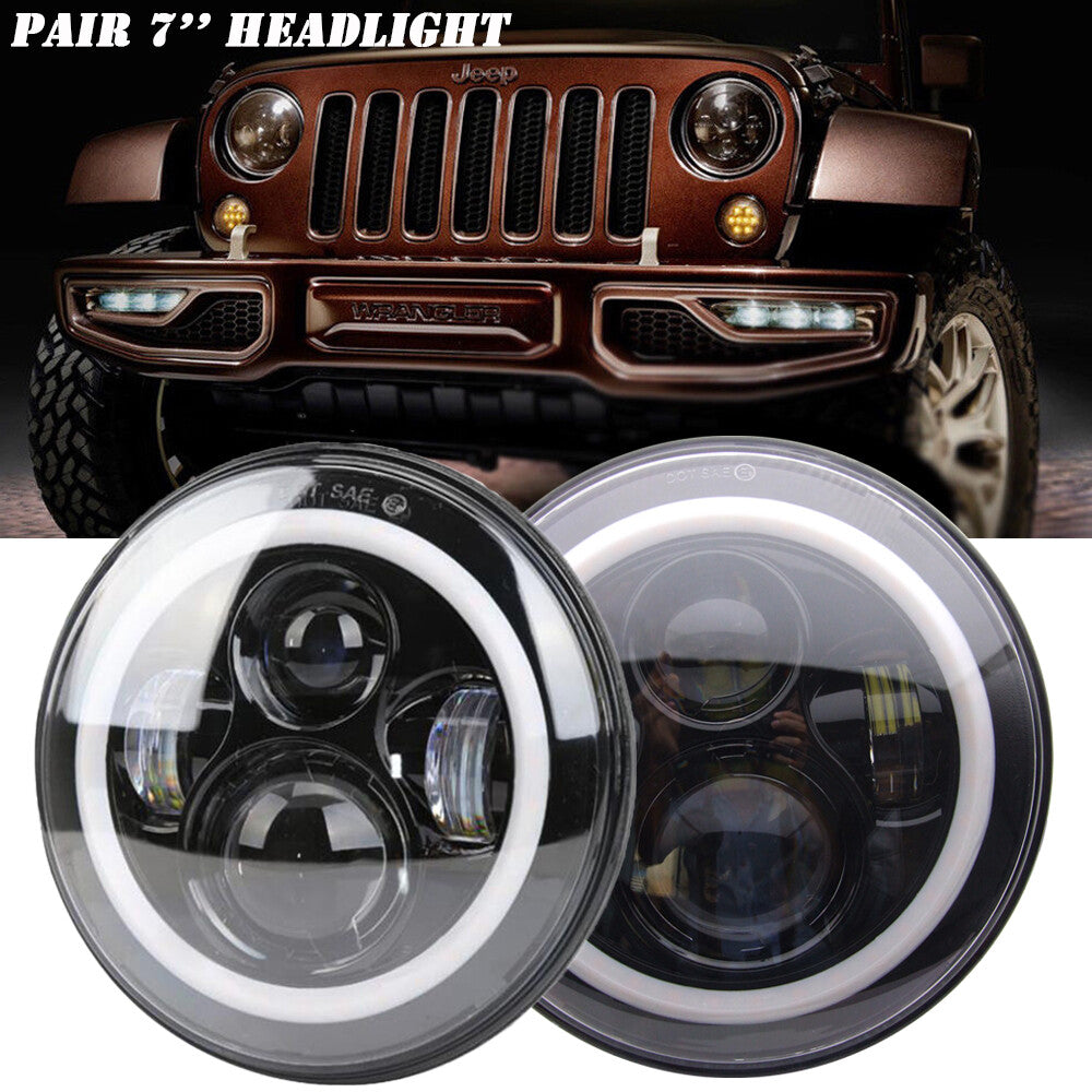 Pair of 7-inch halo-angle round LED headlights for Jeep for Wrangler JK LJ TJ CJ