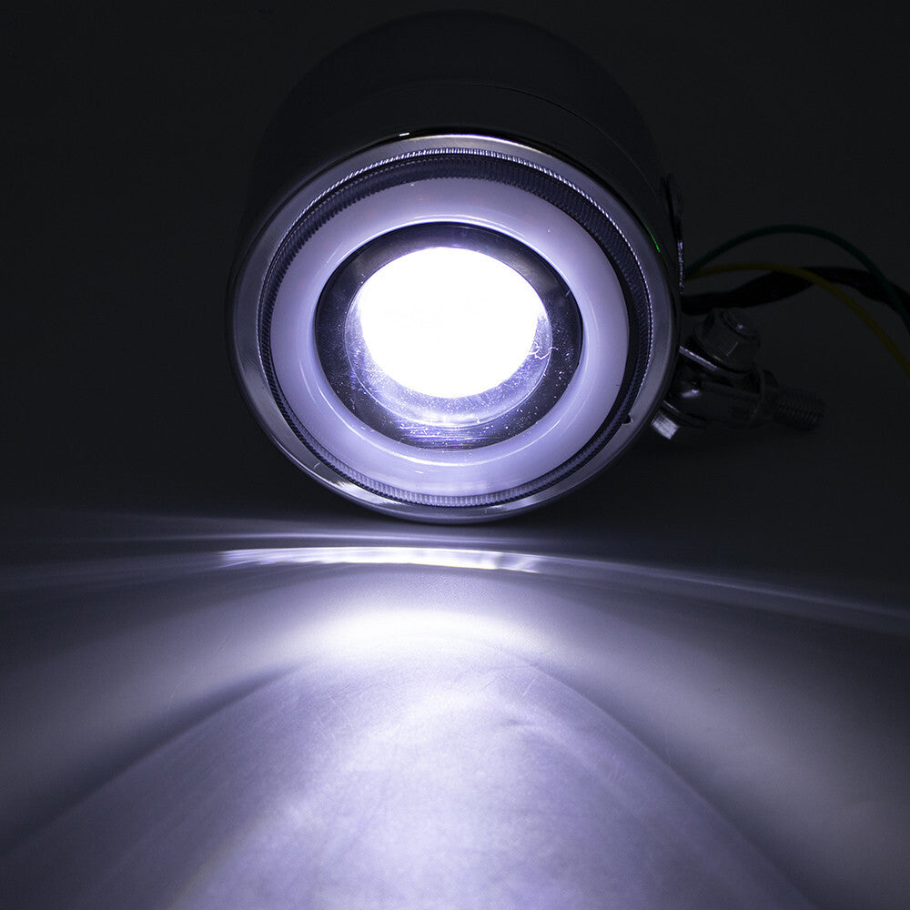 Suitable for Cafe Racer Bobber motorcycles, amber LED headlights, spot fog lights, and angel eyes.