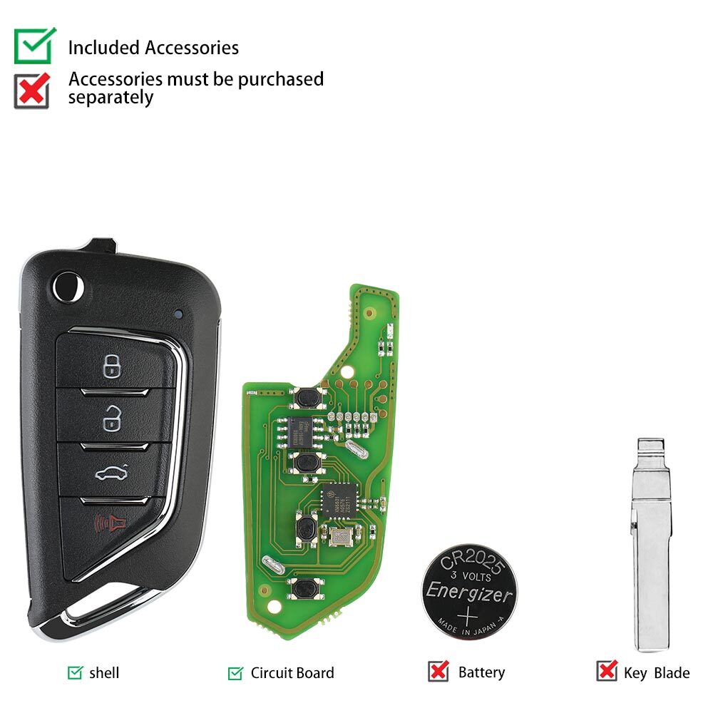 5PCS Wire Flip Remote Key for Cadillac Filp Style 4 Buttons XKCD02EN