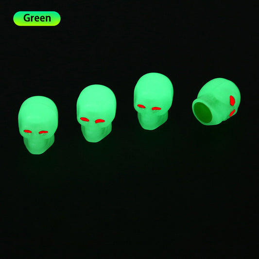 4Pcs Luminous Skull Wheel Tire Caps Air Valve Stem Cover Universal Green