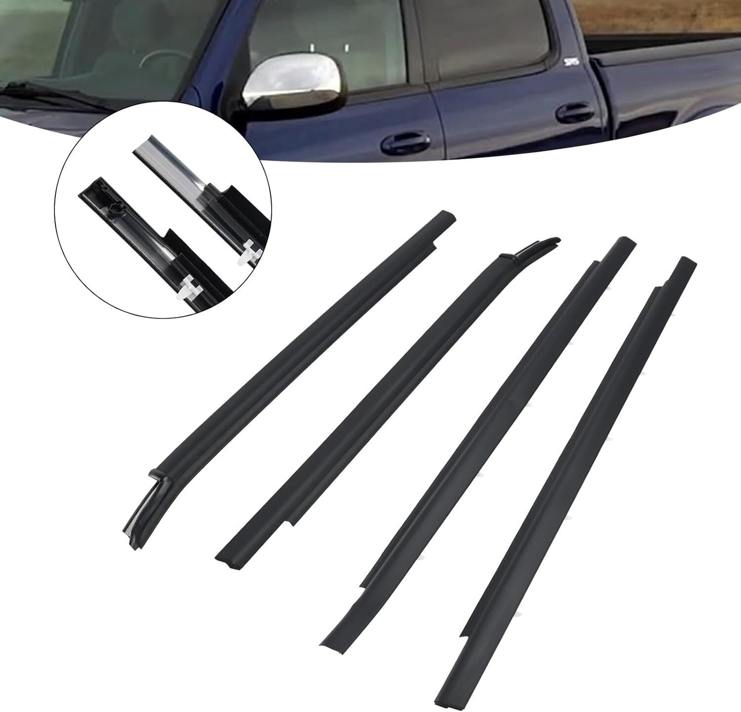 Weatherstrip Outer Lower Window for Toyota Tundra 2000-2006 Double Cab 4Pcs