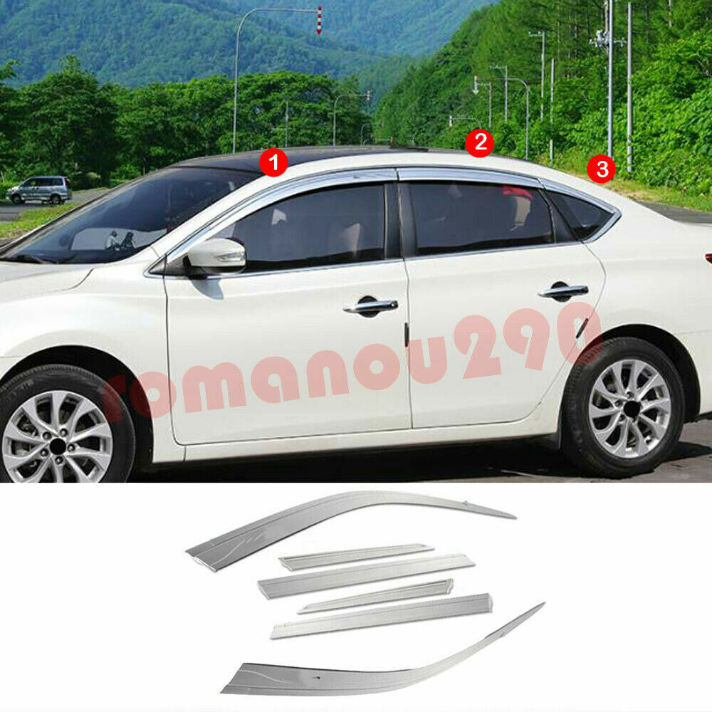 for Nissan 2016-2019 Sentra ABS Chrome Window Visor Vent Shade Sun Rain Guard 6x