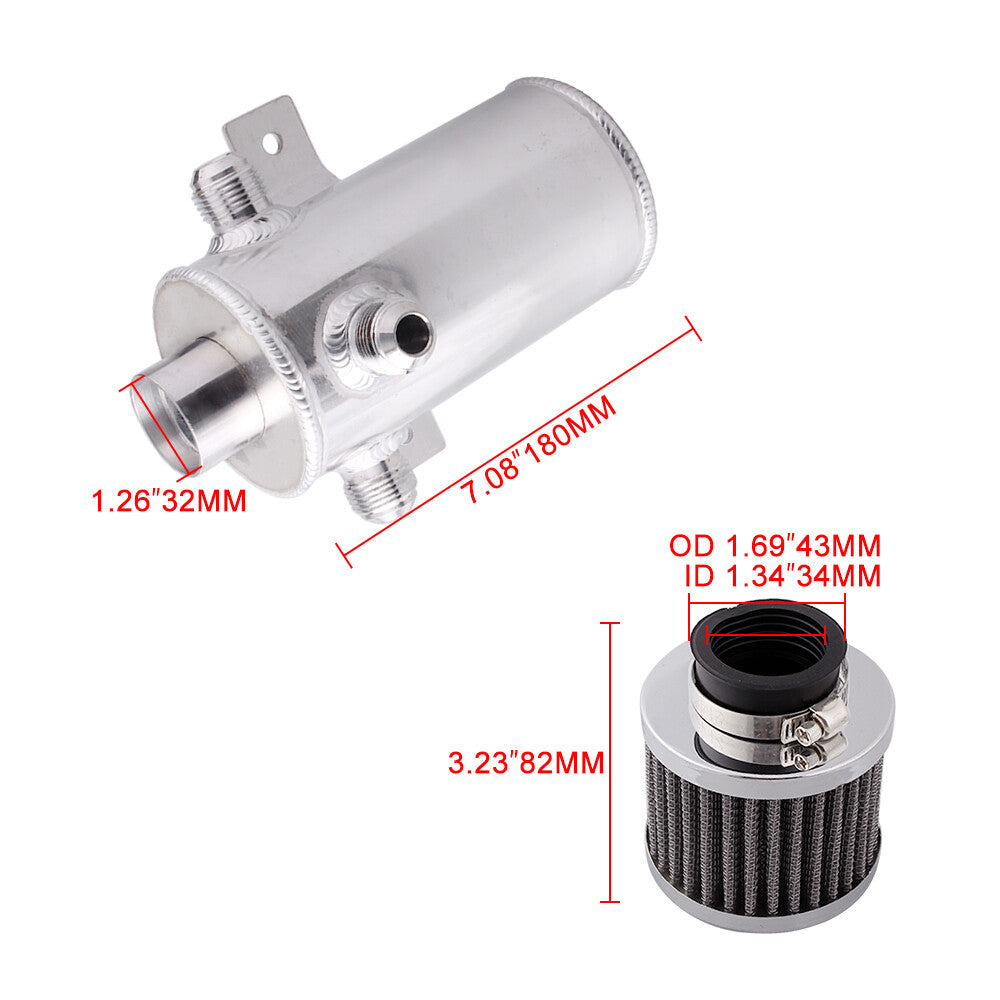 Aluminum 3-AN10 port Oil Catch Tank Can Baffled Breather Filter 750ml Reservoir