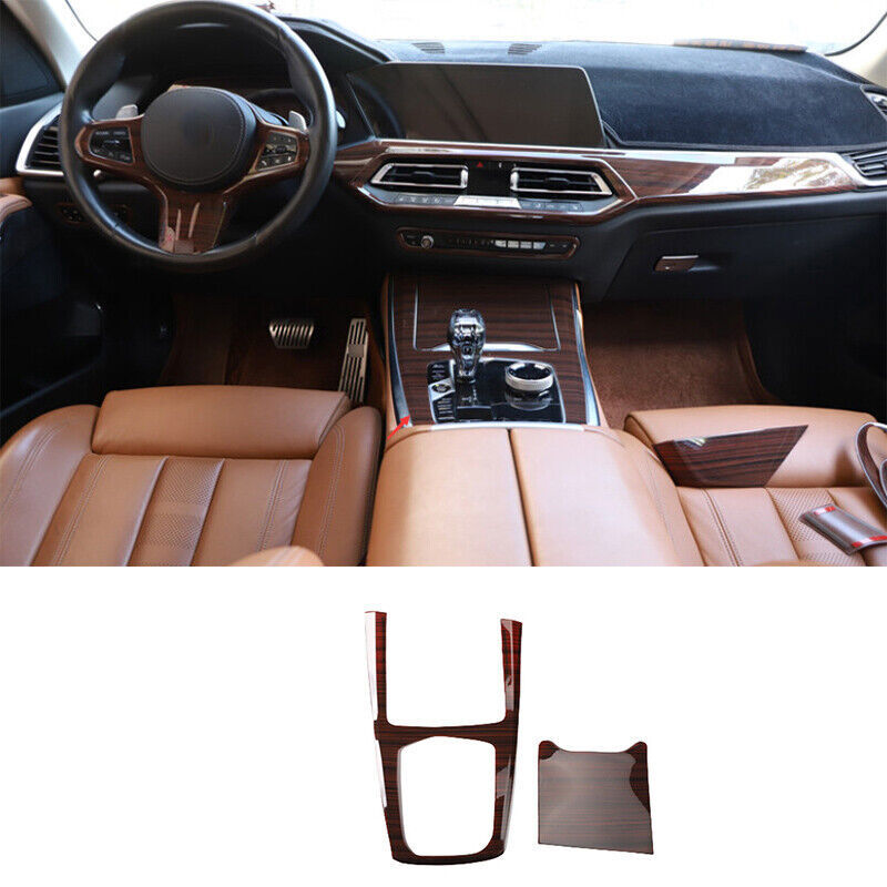 for BMW X5 G05 2019-23 Brown Wood Grain Central Console Gear Shift Cover Trim 2P