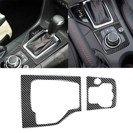 2¡ÁCarbon Fiber Central Control Gear Shift Panel Trim for Mazda 3 Axela 2014-2016