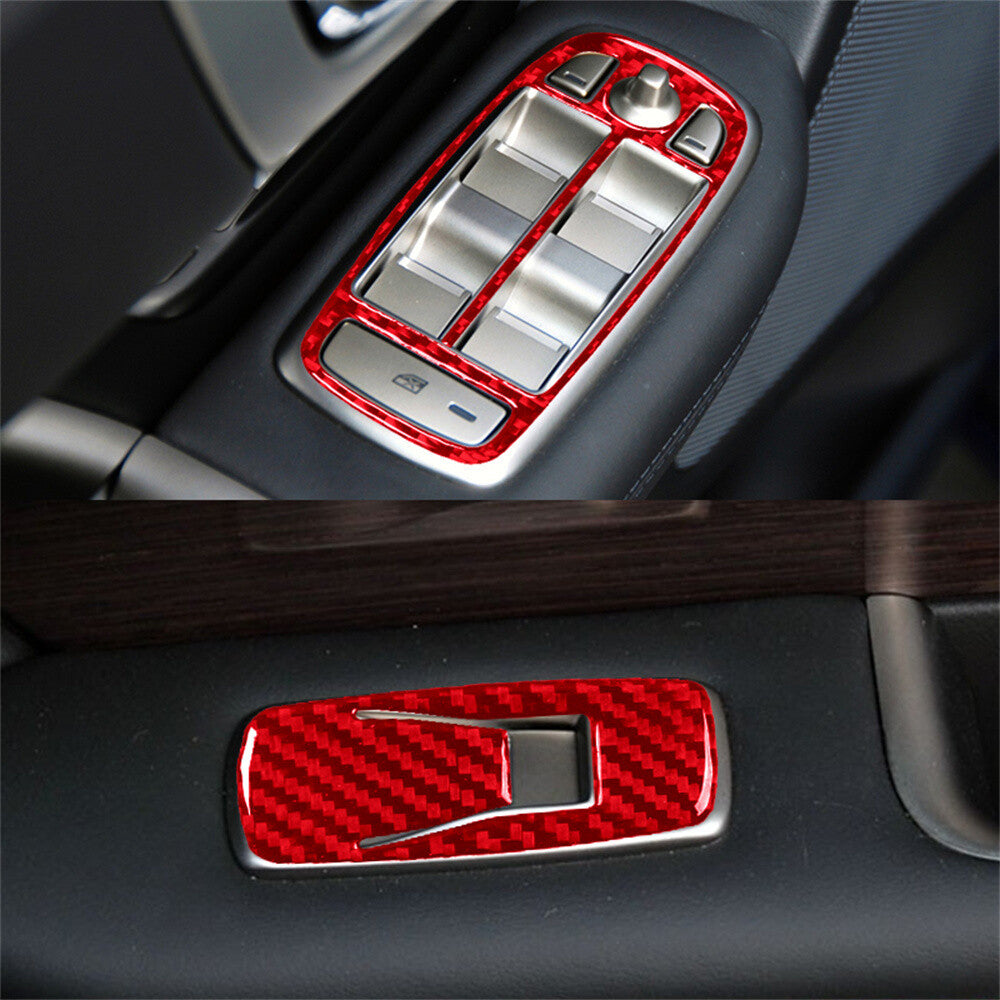 4¡ÁRed Carbon Fiber Window Lift Switch Button Panel Cover for Jaguar XF 2009-2011