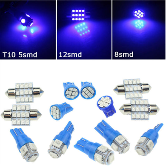 13x Car Interior Blue LED Map Dome Door Trunk License Plate Light Bulbs Set