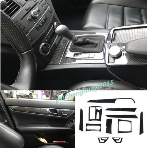 11-piece carbon fiber interior trim set for Mercedes-Benz C-Class W204 4-door 2006-2013.