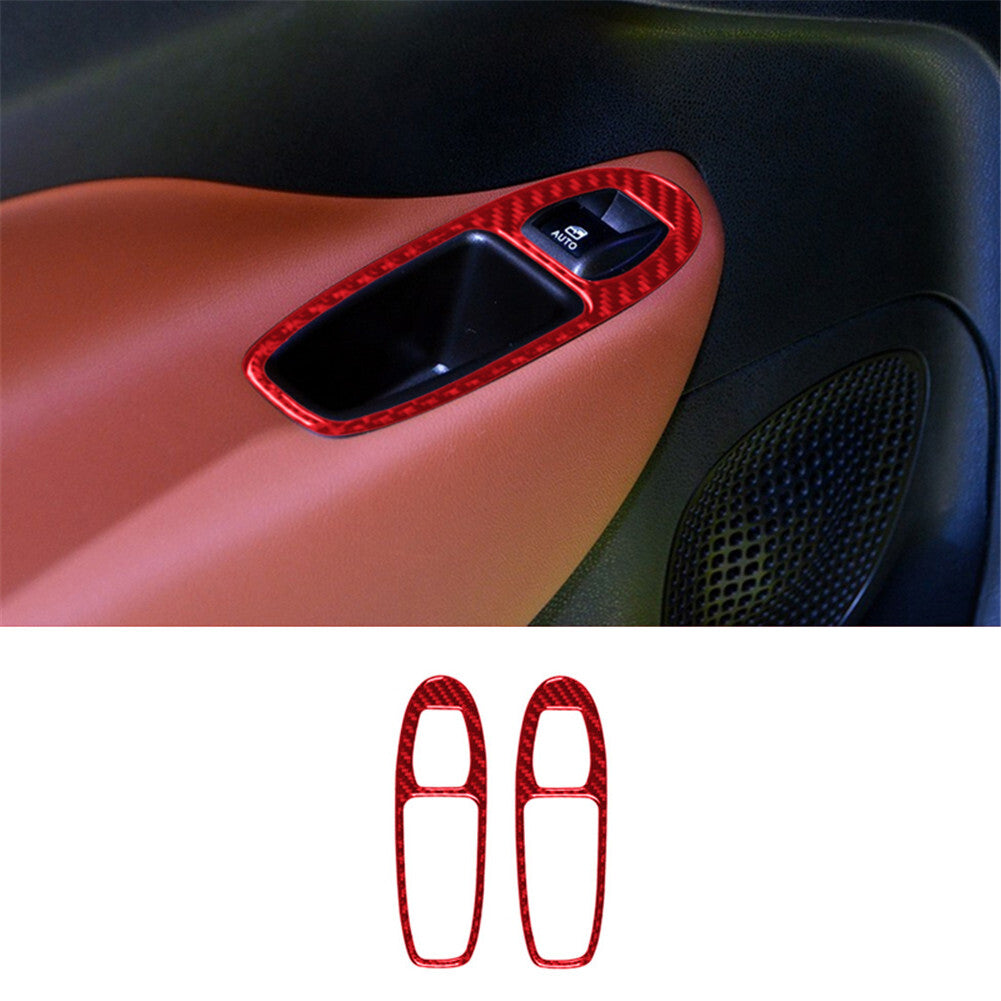 2X Red Rear Door Window Control Panel Trim Carbon Fiber for Fiat 500L 2014-2017