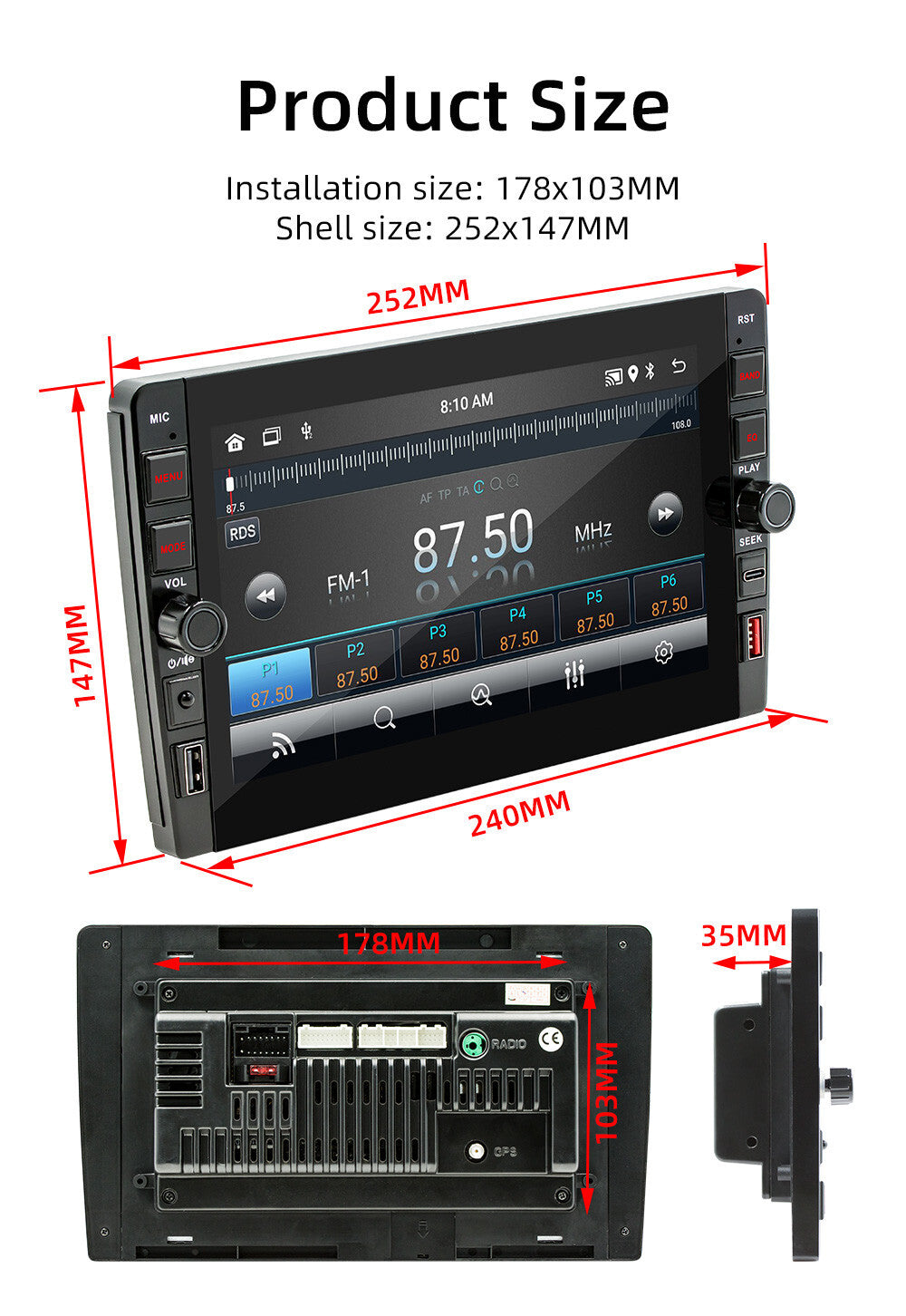Android 12 Carplay 9in Double 2 Din Car Stereo Radio GPS Navi Multimedia Player