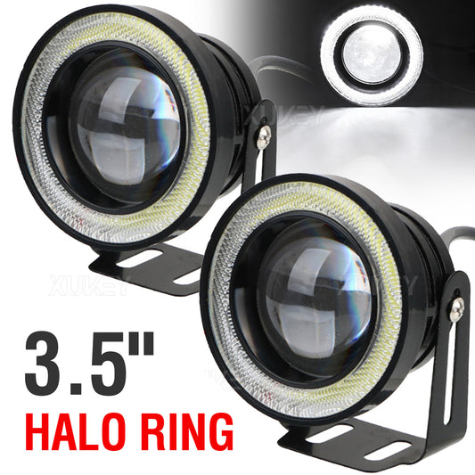 Car LED Fog Light Projector White Angel Eye Halo Ring DRL Driving White 3.5inch