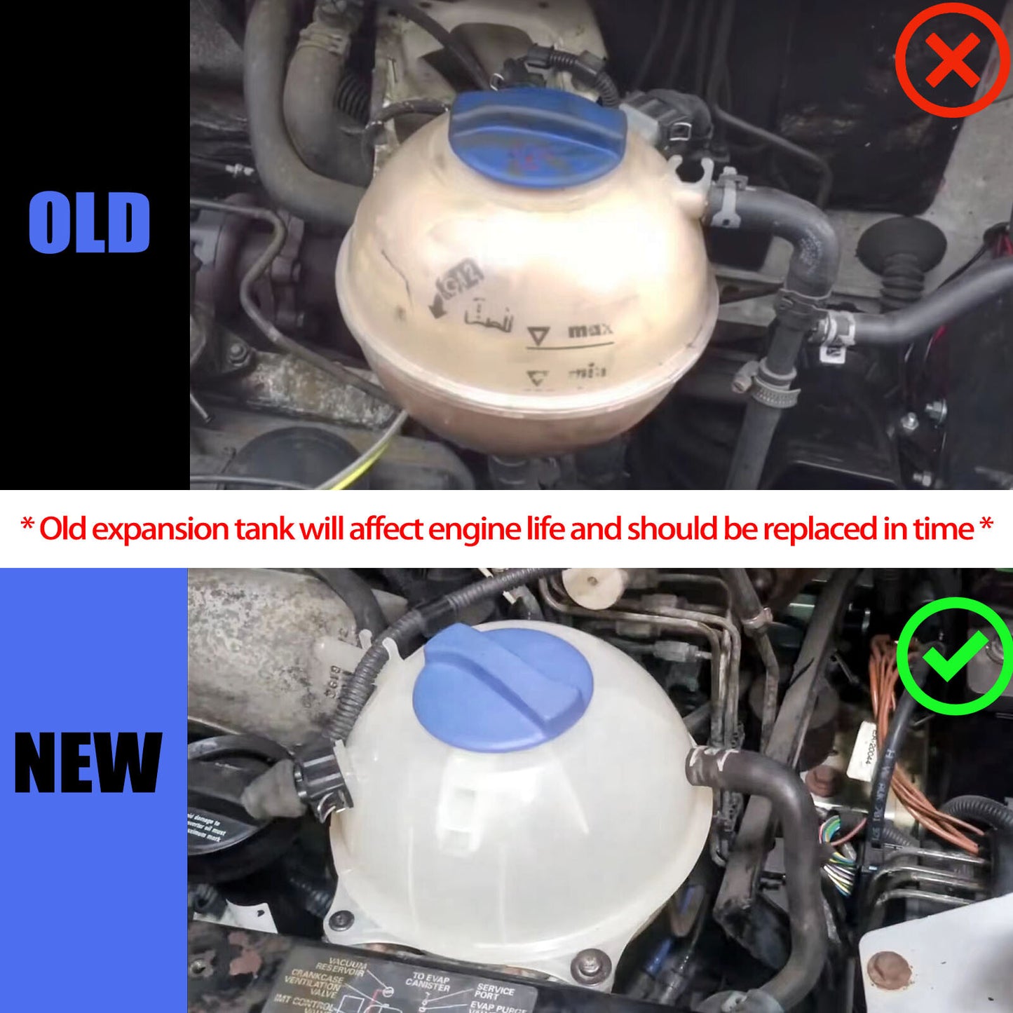 for VW Transporter T4 1990- 2003 Radiator Expansion Tank With Cap 701121407B New