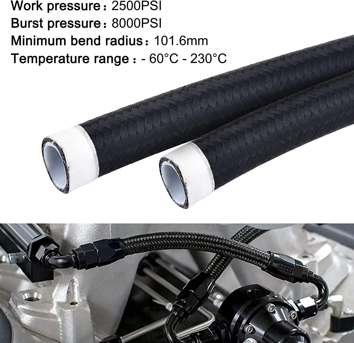 8AN-AN8 Black 20ft Nylon Braided PTFE Fuel Line 10 Fittings Hose End Kit for E85
